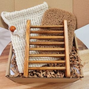 3pc Spa Gift Set Wood Soap Dish, Sisal Exfoliating Soap Saver Bag, Soap …